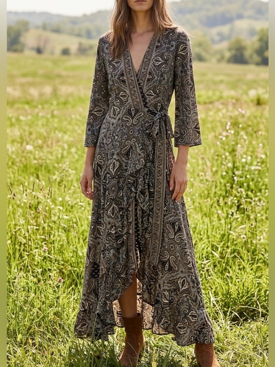 Cienna Dresses & Skirts - Cienna Silk Blend Paisley Wrap Dress - Small – Boho Chic Flowy Midi Dress/Duster